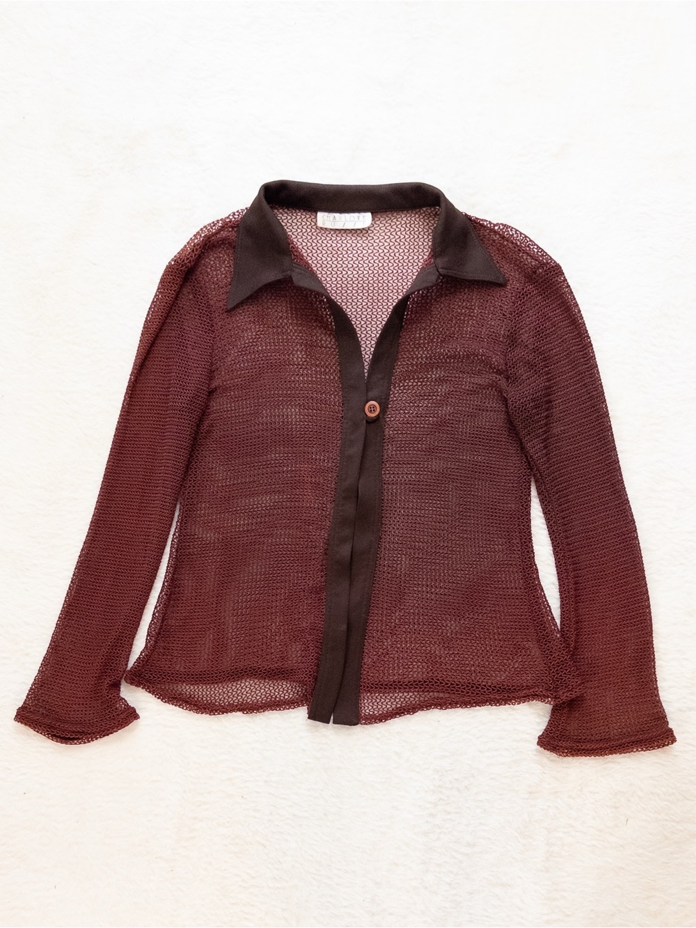 Vintage Charlotte Russe Sheer Crochet Top, Collared, Rust & Brown, Size Large - Picture 7 of 9